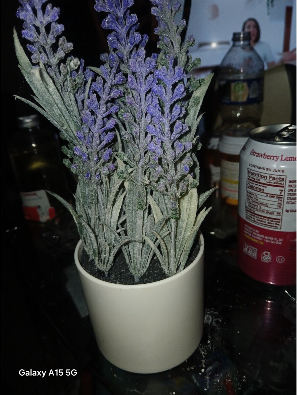 Artificial Lavender Bush Potted Plant, Purple/Green Plastic in White Pot